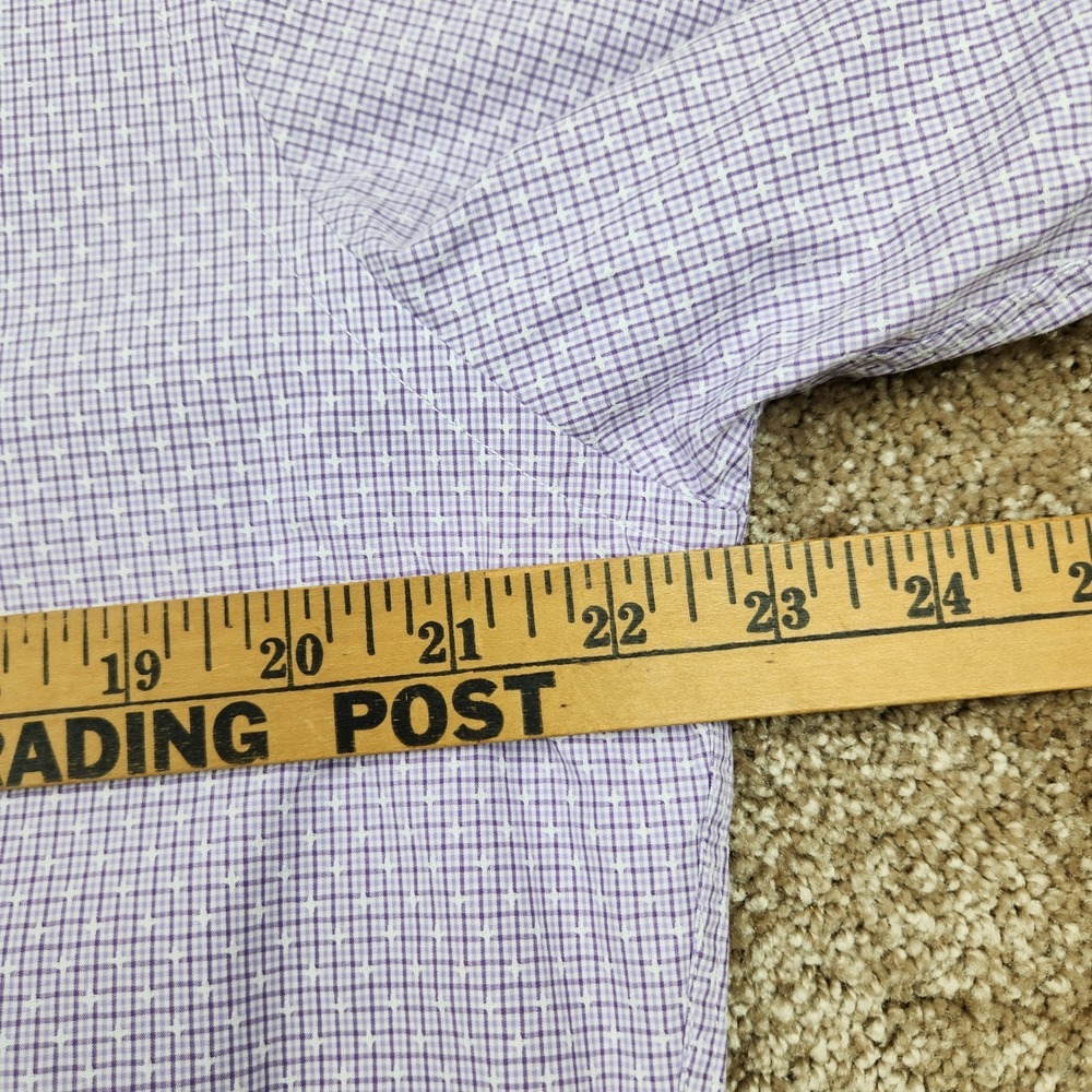 David Donahue Mens Trim Fit Dress Shirt Purple Micro Check 16.5 36/37 Cotton - Picture 6 of 7